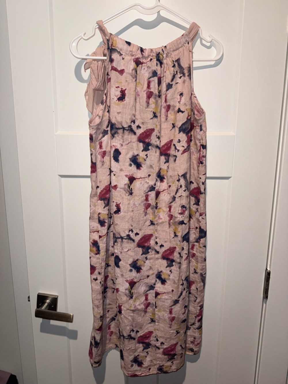 Pink Floral Tie-Shoulder Italian Linen Shift Dress - Picture 4 of 7